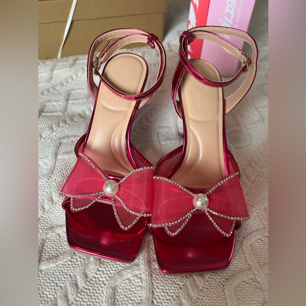 Wild Diva Comfort Elegant Fuchsia Sandal Heels with Bow Detail Various Sizes - Picture 13 of 13